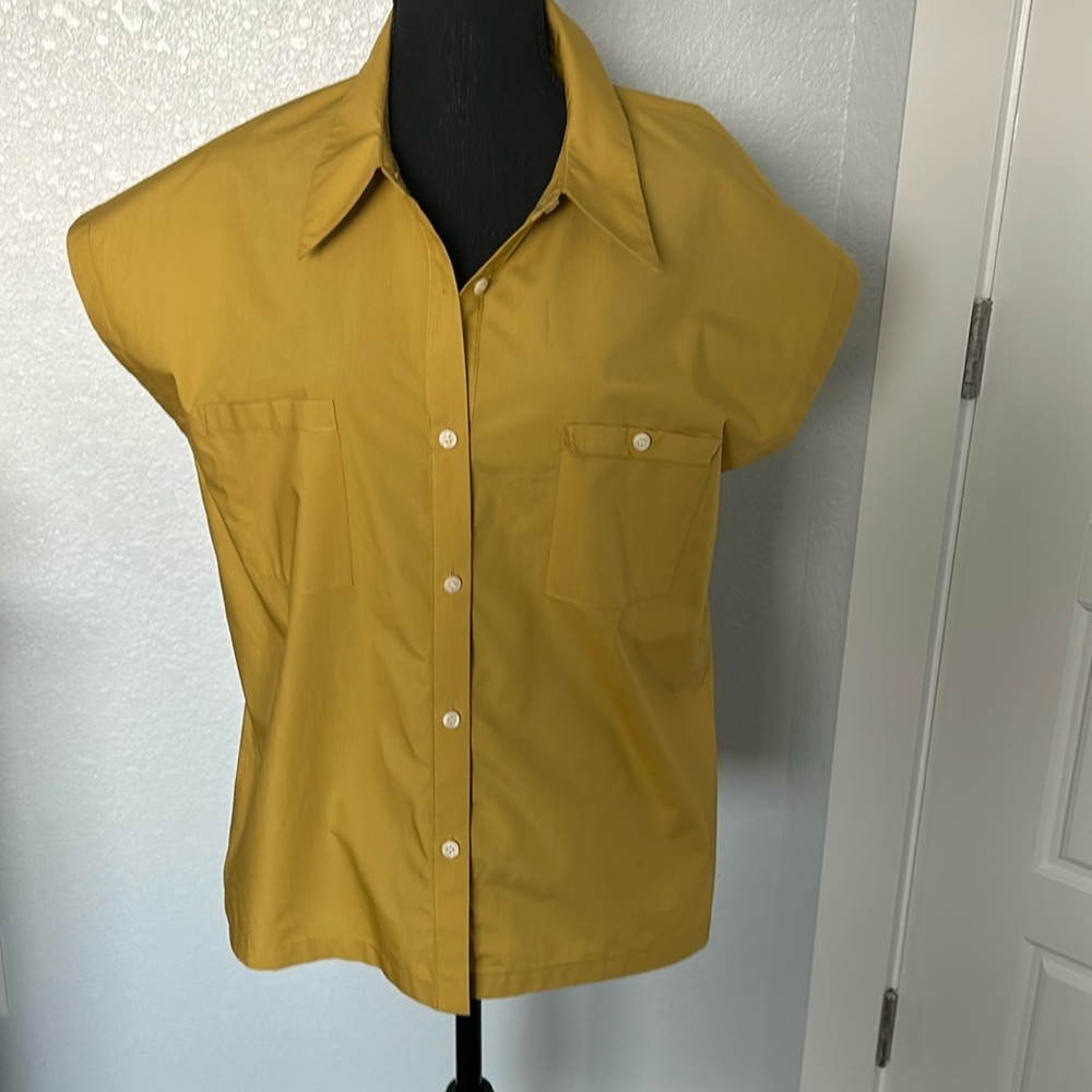 Kate Spade mustard-yellow 100% cotton button down front blouse. Lg; Excellent!